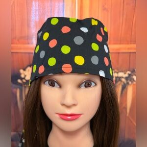 Handmade Polka Dotted Black Print Scrub Cap/ Nurse Hat